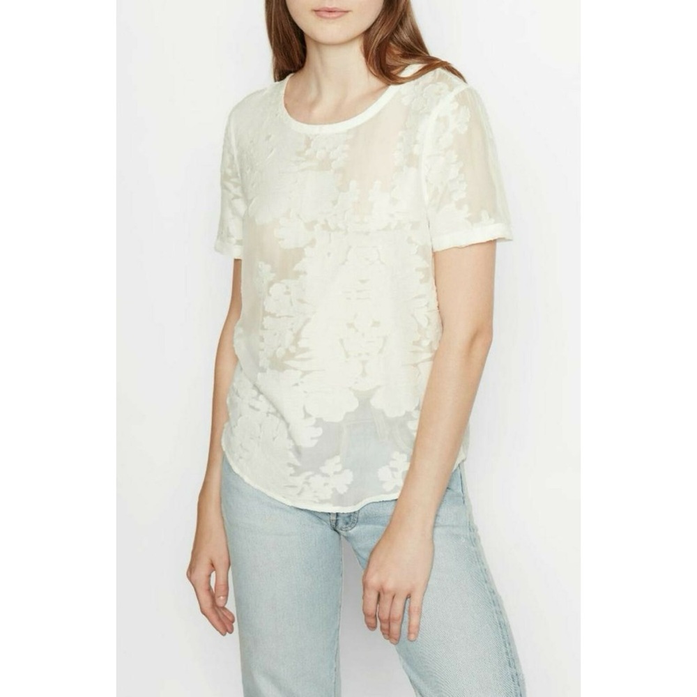 Equipment Femme Riley Floral Burnout Tee Cream Cotton Silk Semi Sheer Blouse